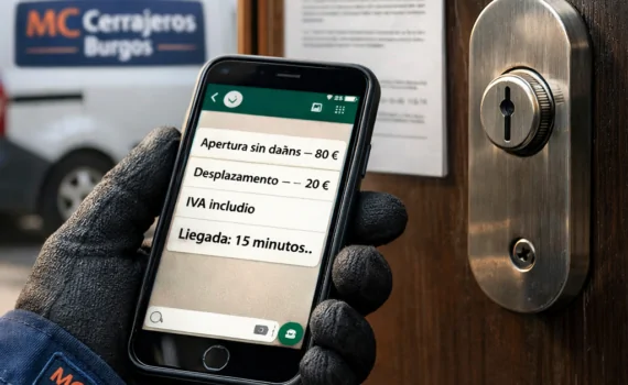 Cerrajero muestra presupuesto transparente en WhatsApp ante puerta cerrada; Cuales son los cerrajeros mas recomendados en Burgos para aperturas urgentes