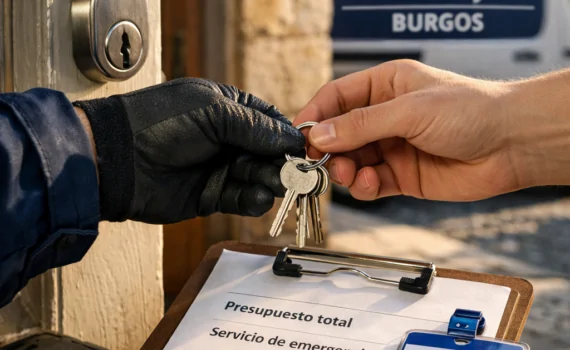 Cerrajero entrega llaves nuevas junto a presupuesto y garantu00eda; Encuentra cerrajeros en Burgos con servicio de emergencia y garantia